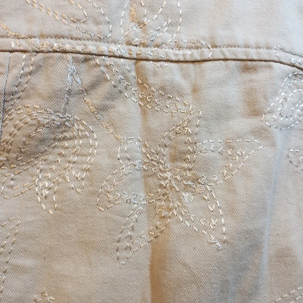 Studio Works Tan Cotton Embroidered Leaf Trucker‎ Jacket Beige Womens 8 Cottage